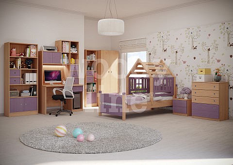 Kids bedroom EARTH 2 Hardwood Beech - Veneered MDF Beech